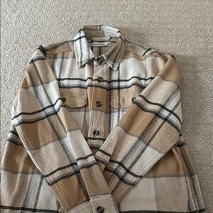 Abercrombie Kids Tan and Black Plaid Shirt Jacket